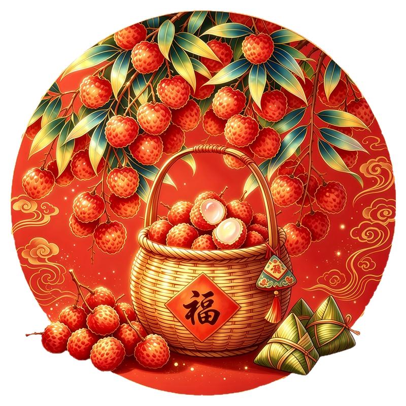 荔枝福粽竹篮圆墙贴画好撕无残胶新房喜事连连遮瑕装饰可移除贴纸