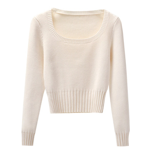 秋冬新款洋气打底衫女大码胖MM显瘦内搭方领针织衫毛衣设计感上衣