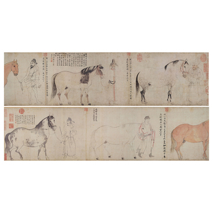 李公麟五马图北宋仿古画工笔马白描国画临摹画稿底稿 微喷复制画