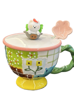 陶瓷少女心手工浮雕陶瓷杯
