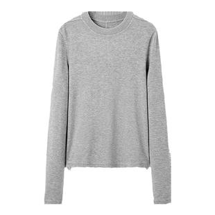 [商场同款]TKY SHOP灰色长袖T恤女2025新款韩系圆领上衣慵懒松弛