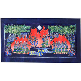 大蜡染画佤族欢歌云南民族特色布画餐厅酒店装饰背景画棉布手工画