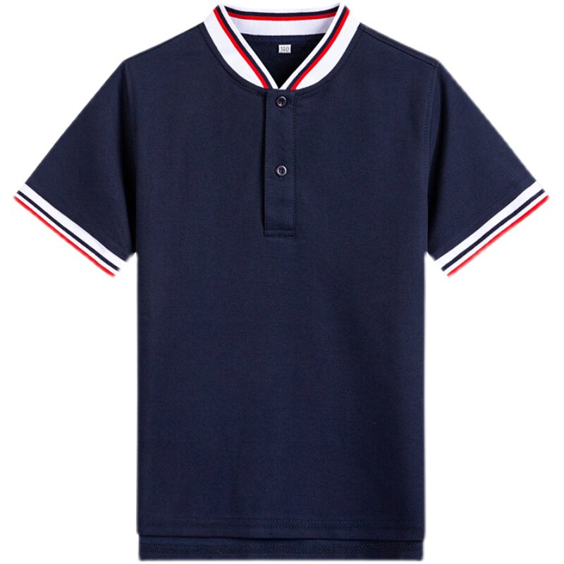 伊顿同款夏季初高中学生T恤男女童蓝白色枣红短袖POLO衫小学校服