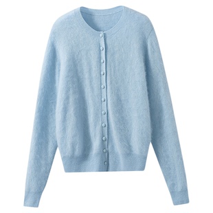 【柔光滤镜】绵羊毛+羊绒 简约舒适百搭蘑菇扣拉绒拉毛针织开衫