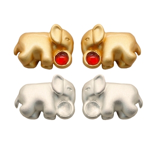 CLOSENSE『戏球小象』原创设计金银双色对称小象耳饰红玛瑙白水晶