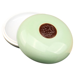 13cm景德镇朱砂印泥盒大号陶瓷瓷缸泥盒锦盒印盒书法国画印台红色印泥缸专业文房四宝书画篆刻印章青瓷龙泉瓷