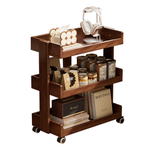 实木落地多层小推车可移动客厅厨房零食收纳高颜值中古风置物书架