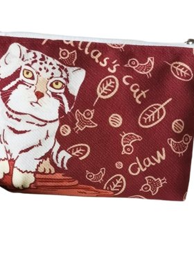 雪豹兔狲小芒印花零钱卡包拉链帆布手机收纳袋布艺便携化妆包