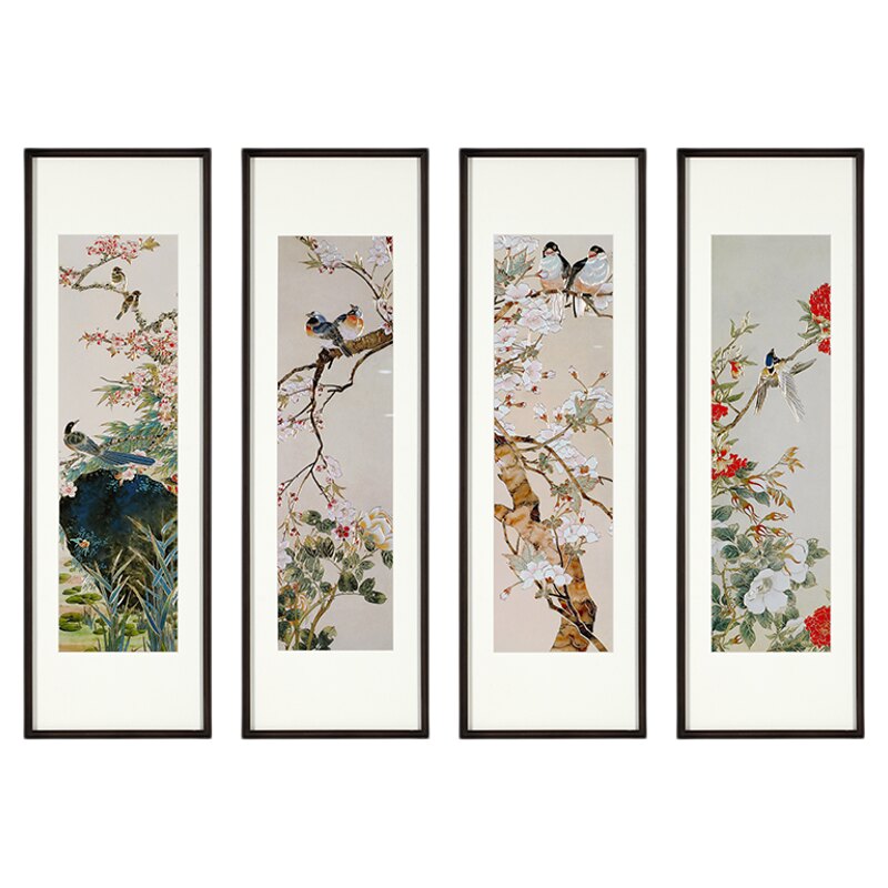 花开富贵手工铜雕四联装饰画中堂