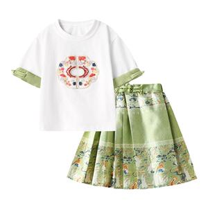 拉夏贝尔马面裙女童汉服套装2024新款女孩古风唐装大童国学服夏款