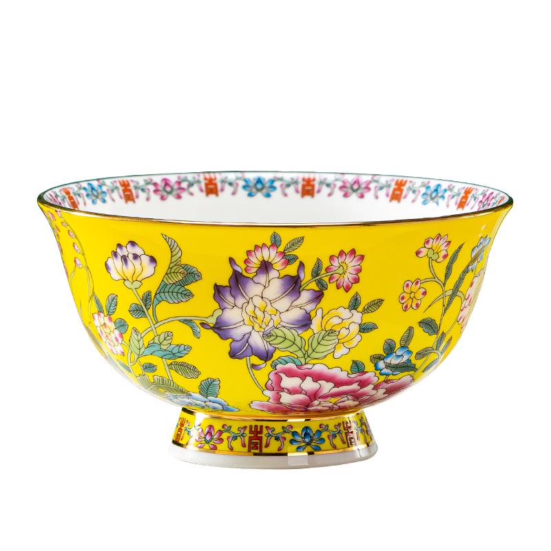 虞美人琺瑯彩瓷碗中式碗碟家用景德鎮(zhèn)餐具骨瓷碗吃飯碗高檔禮品碗