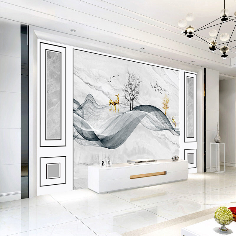 北欧电视背景墙壁纸2021年新款简约客厅影视墙布5d凹凸壁画8d墙纸