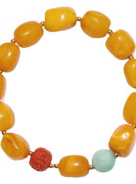 天然随形蜜蜡手串男女回纹珠翡翠玉石琥珀满蜜鸡油黄手链文玩饰品