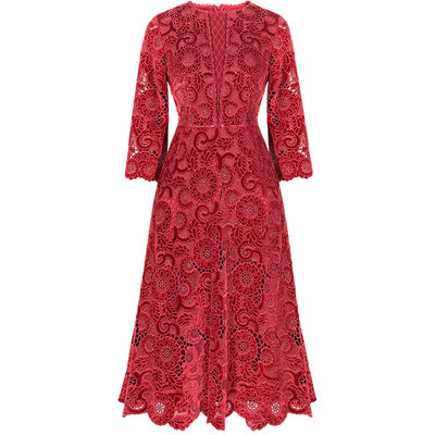 仙女山优雅高贵重工蕾丝连衣裙