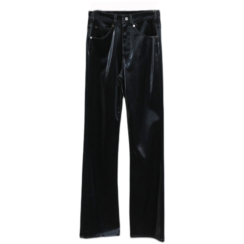 工装裤女新款黑色直筒皮裤朋克美式裤设计感裤子液态反光亮面漆皮