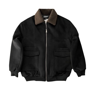 碧舍冬季加厚男士夹克休闲韩版复古痞帅加绒羊羔毛翻领短款外套潮
