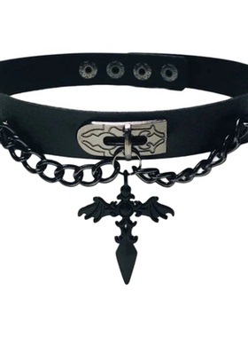 黑十字架项圈红色木质挂脖长项链