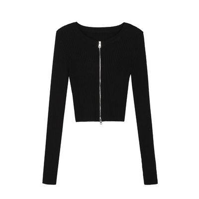 双拉链头开衫毛织针衫