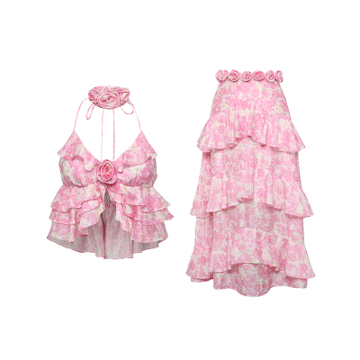 Maison Wester夏季蔡卓宜同款流行度假风上衣半裙套装可露丽穿搭