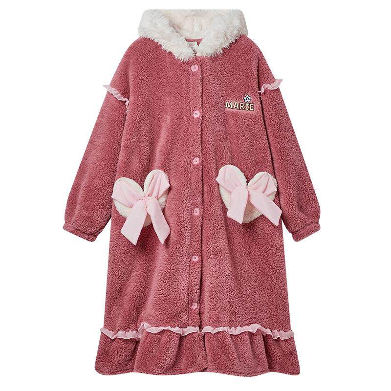 Gukoo/果壳睡袍女冬季迪士尼珊瑚绒睡衣新款加绒可爱女士家居服D