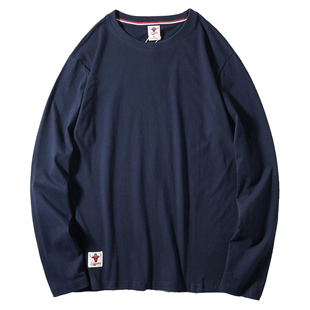 100棉磨毛重工水洗！秋季男士外贸百搭休闲纯色圆领套头长袖T恤潮