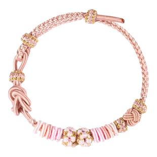 手绳编织绳手链女生闺蜜黄金铃兰花转运珠半成品小桃花红绳可穿珠