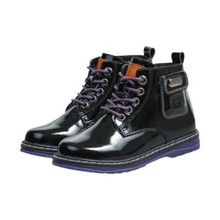 泰兰尼斯冬季新款儿童靴子加绒真皮黑色女童鞋子马丁靴软底皮靴