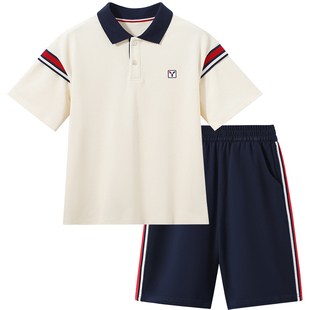 英氏男童短袖套装2026夏季薄款儿童运动POLO衫短袖短裤男孩上衣潮