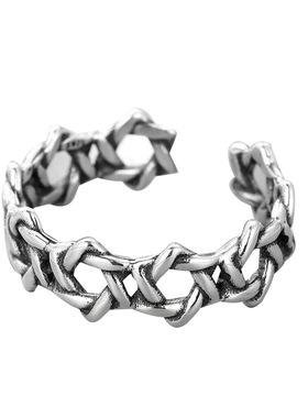 韩系925银复古做旧五角星戒指女