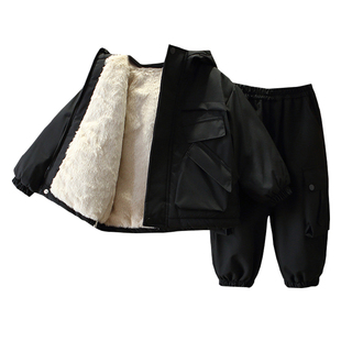 男童冬季加绒套装2025新款痞帅宝宝冬装工装外套儿童韩版两件套潮