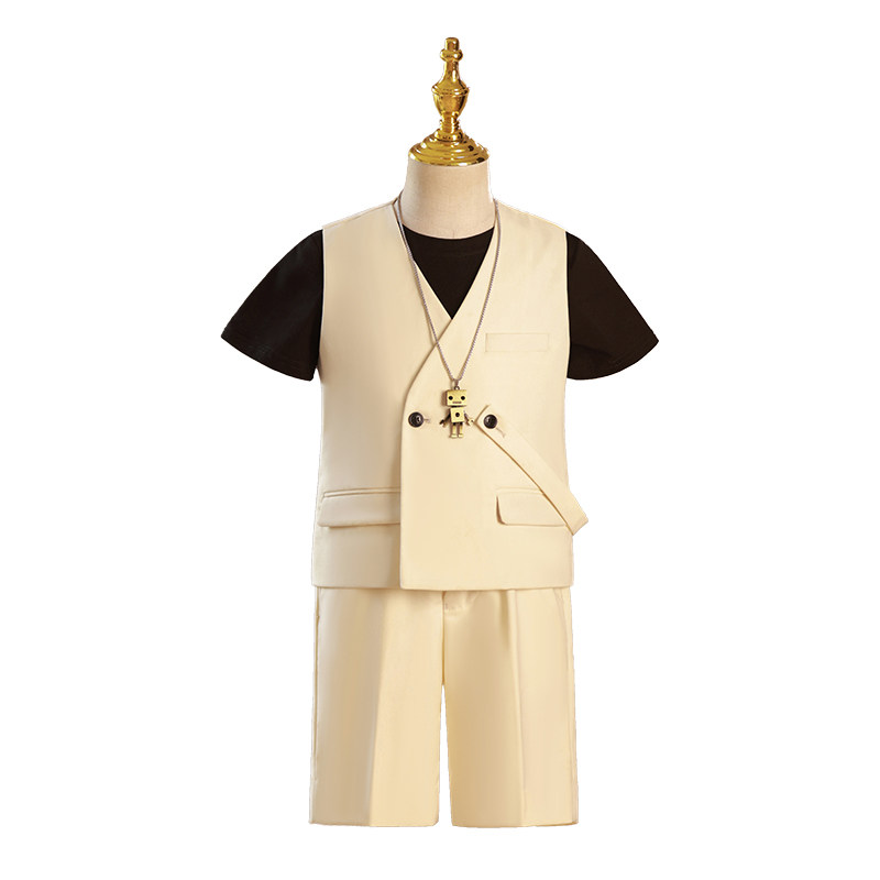 银蔓琦男孩钢琴生日粉色西装礼服