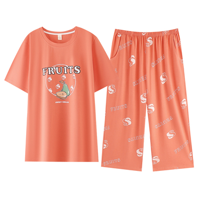 睡衣女士夏季纯棉短袖七分裤套头少女款卡通可外穿家居服夏天薄款