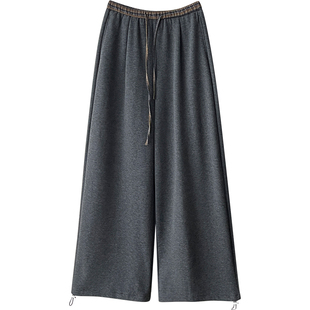 韩系抽绳束脚两穿加奥粒绒阔腿裤女秋冬糯米羊绒直筒休闲哈伦卫裤