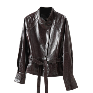 欧洲站2026春新款皮衣外套女高级感小个子真皮油蜡羊皮短款皮夹克