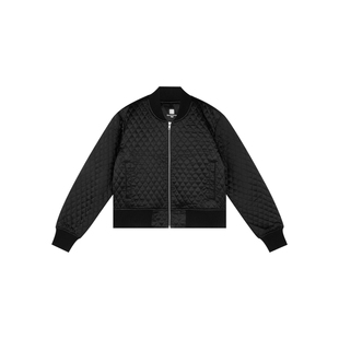 oneup菱形格拉链棒球服短款棉服外套女秋冬美式复古宽松黑色棉衣