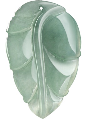 天然缅甸油青翡翠玉叶吊坠挂件