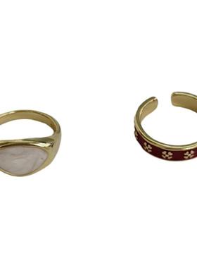 宫廷风S925银几何戒指女套装