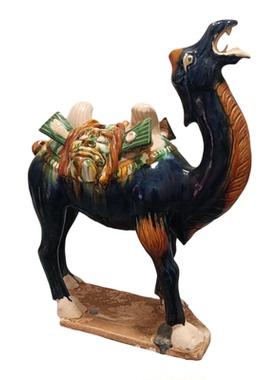 仿古唐三彩骆驼摆件古典蓝釉中国风艺术品家居装饰酒店摆设工艺品