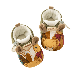 冬季婴儿鞋0-6-12个月鞋袜秋冬小月龄男宝宝鞋子软底保暖棉鞋加绒