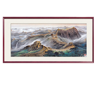 万里长城国画办公室挂画大会堂背景墙山水画靠山图实木字画装饰画