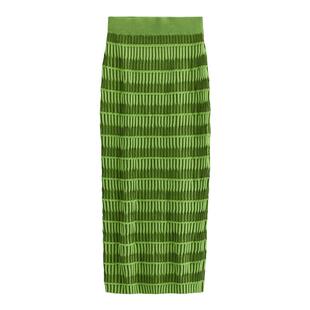 SLY 夏季立体条纹开叉包臀针织半身裙女GSI-