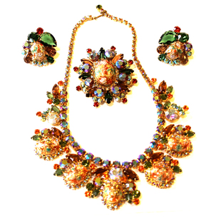 Vintage-S6复古董首饰水钻水晶珐琅浮雕天juliana毛衣链项链水钻