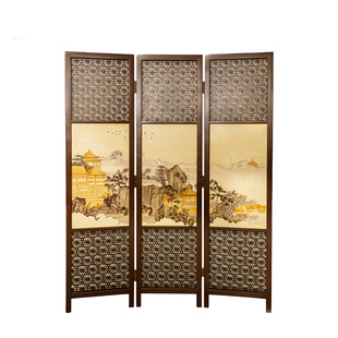 卡斯特兰新中式实木屏风隔断玄关入户门正对门客厅镂空遮挡C2446