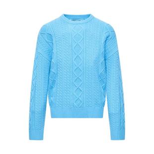 LILY2025冬新款含羊毛绞花软糯宽松通勤蓝色圆领套头针织衫毛衣女