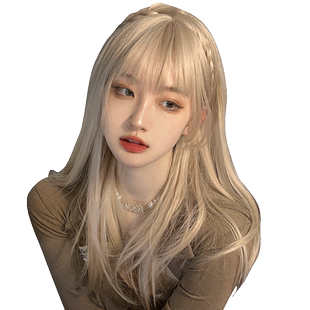 漫真假发女长发网红Lisa同款甜美可爱白金色自然长直发JK全头套