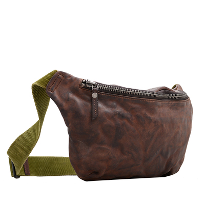 头层牛皮腰包手工复古真皮背包斜挎包阿美咔叽潮流休闲胸包男