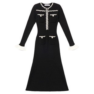 self-portrait 2025早春经典黑气质重要场合千金风针织连衣裙