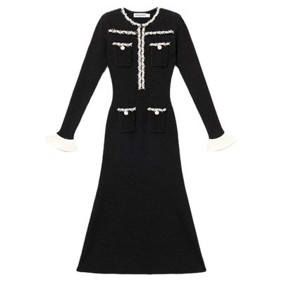 self-portrait 2025早春经典黑气质重要场合千金风针织连衣裙