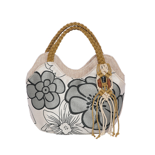 民族风新款棉麻布包花卉休闲文艺手提拎包拉链袋轻便包帆布袋女包