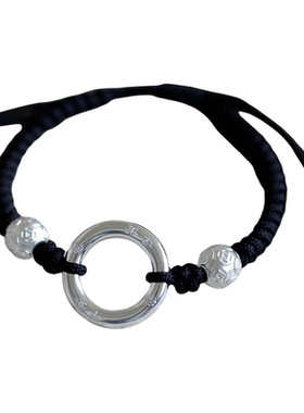 999足银平安扣转运珠情侣手链